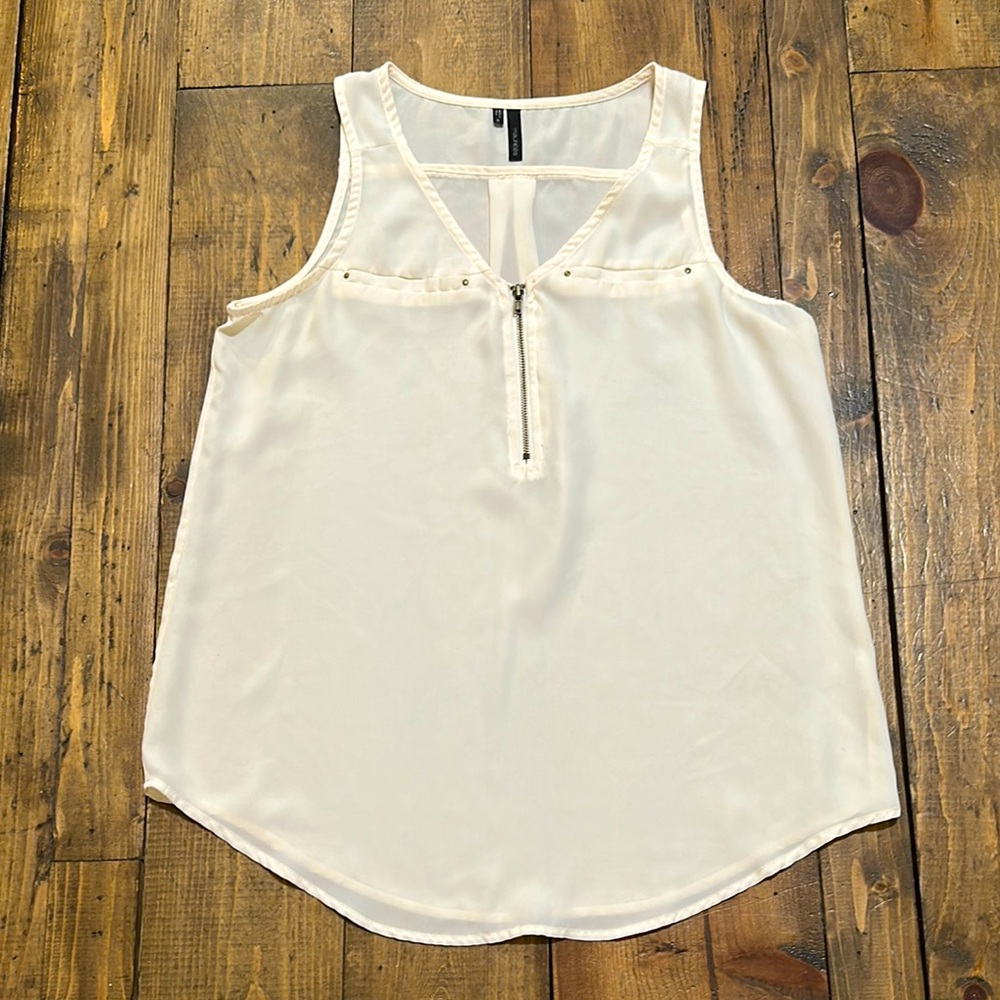 Maurices Cream Sleeveless Tank Top with Rounded Neckline